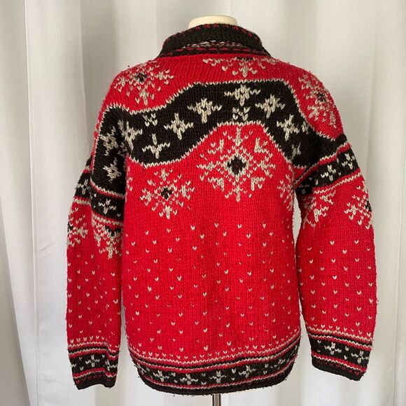 Paititi Woolens Co Full Zip Sweater Size Medium Red Fair Isle Alaska Chunky Knit - Picture 9 of 16